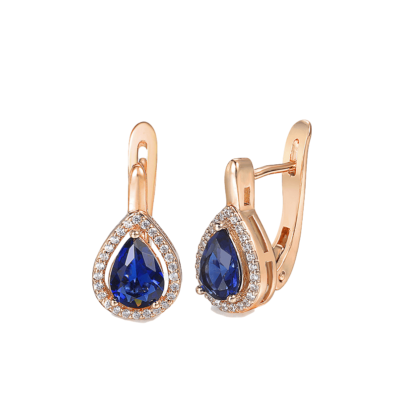 Drop Blue Stone Rose Gold Teardop Earrings