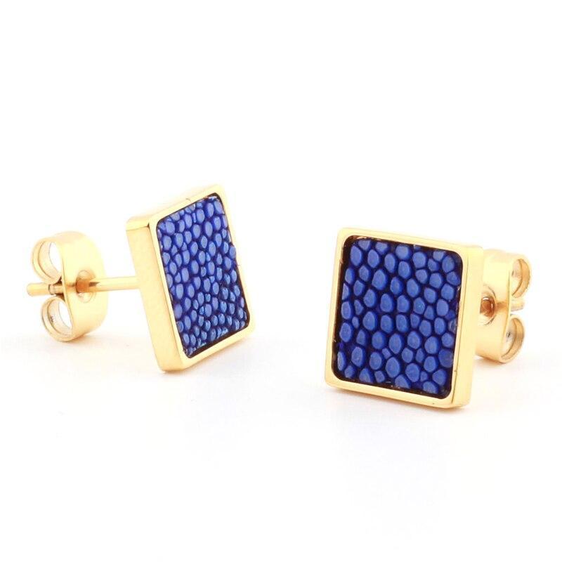 Earrings Artisian Styled Exotic Luxury Leather Earrings Blue/Gold