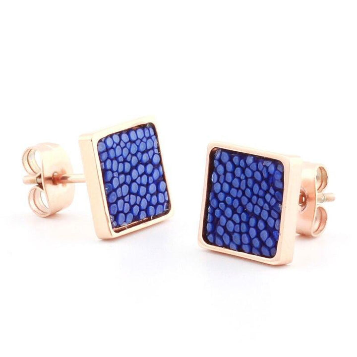 Artisian Styled Luxury Leather Earrings Stud Unique Leather Bracelets Blue/Rose Gold  