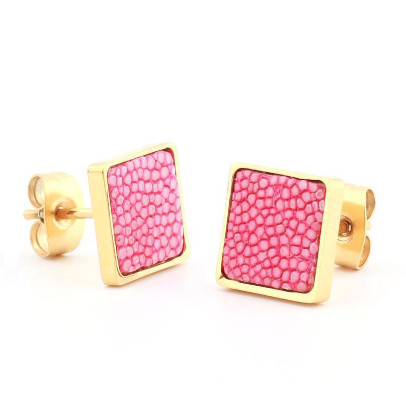 Earrings Artisian Styled Exotic Luxury Leather Earrings Pink/Gold