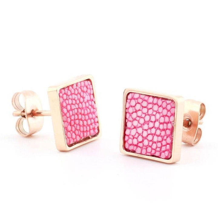 Artisian Styled Luxury Leather Earrings Stud Unique Leather Bracelets Pink/Rose Gold  