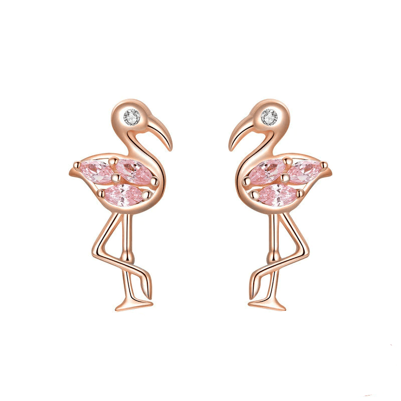 Pink Flamingo Earrings Stud Unique Leather Bracelets Pink  
