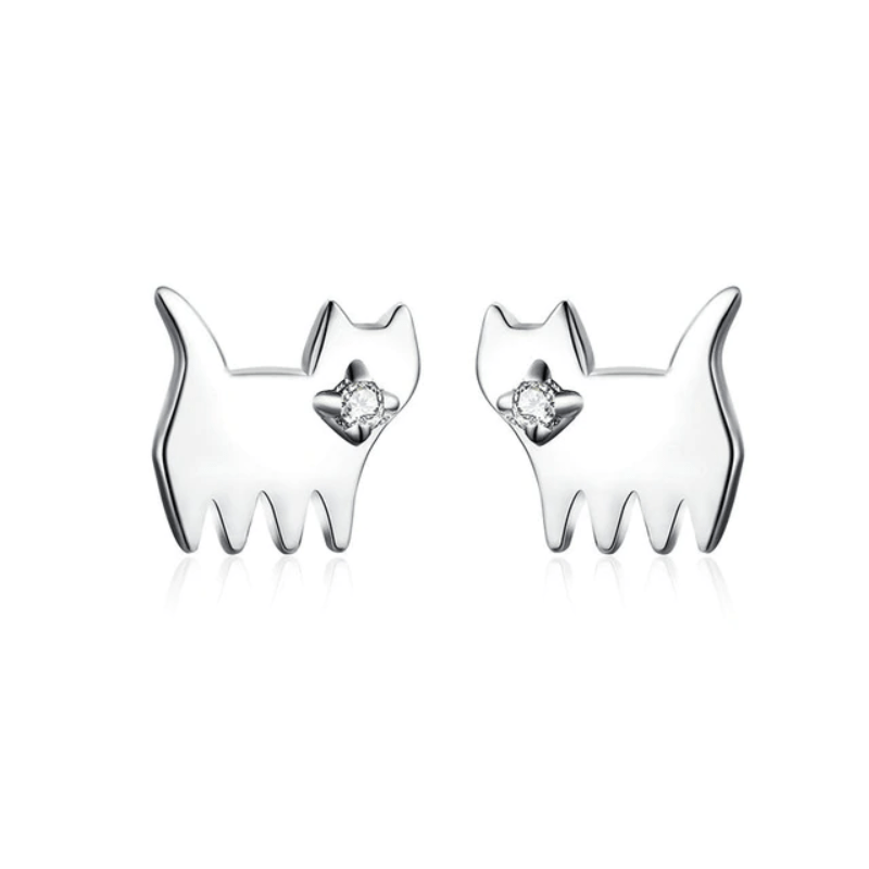Earrings Womens Silver Cat And Dog Stud Earrings Silver/1