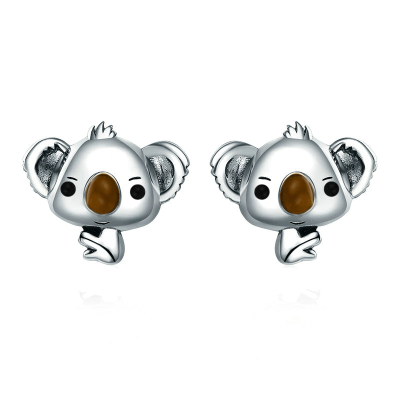 Adorable Koala Bear Earrings Stud Unique Leather Bracelets Silver  