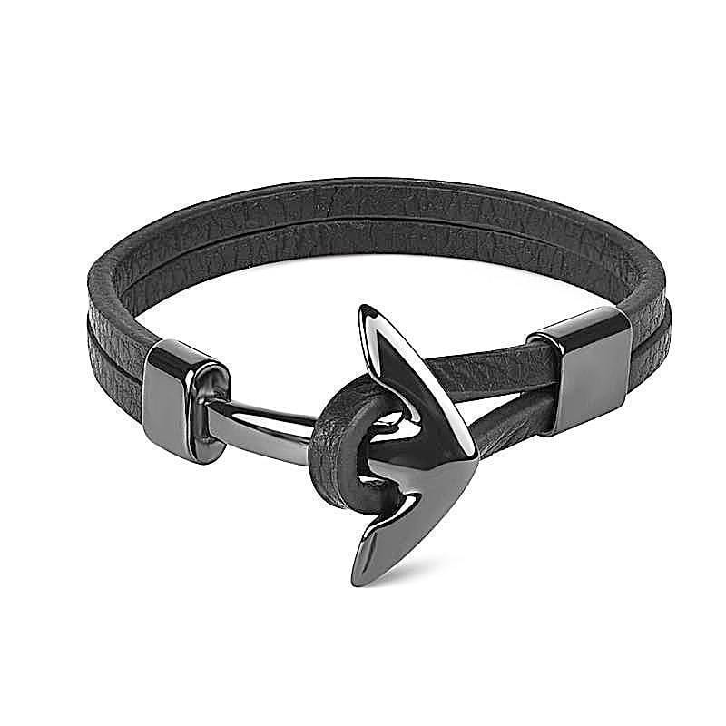 Leather Black Leather Anchor Bracelet