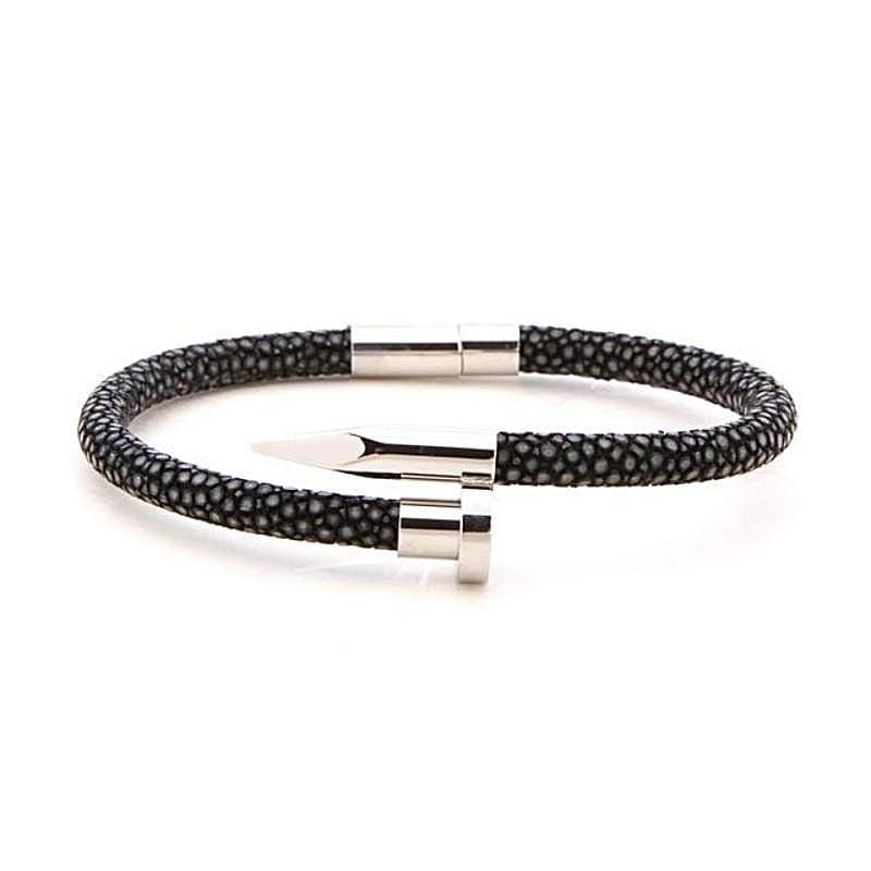 Leather Bracelets Black Cartier Style Exotic Luxury Leather Nail Bracelet Black/Silver / 16cm