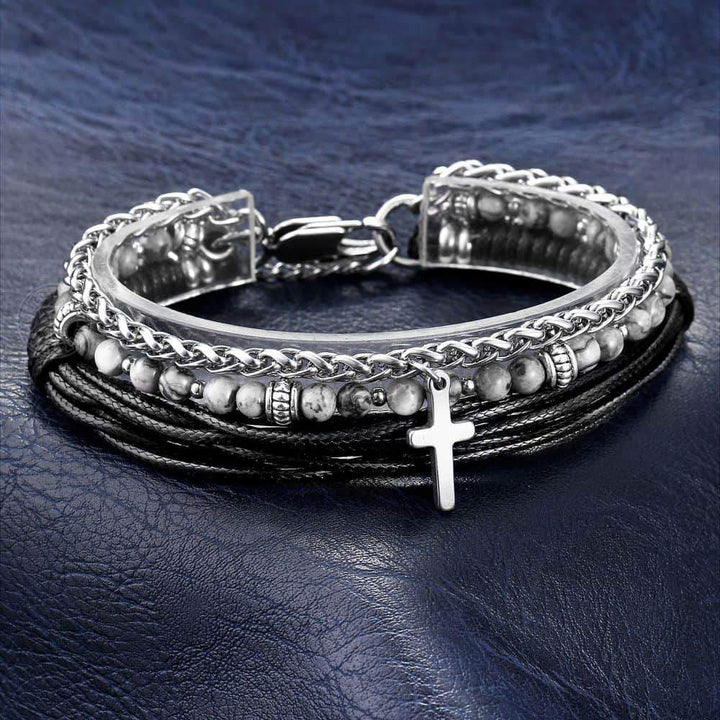 Leather Bracelets Mens Leather Cross Pendant Bracelet DLB177 / WH1