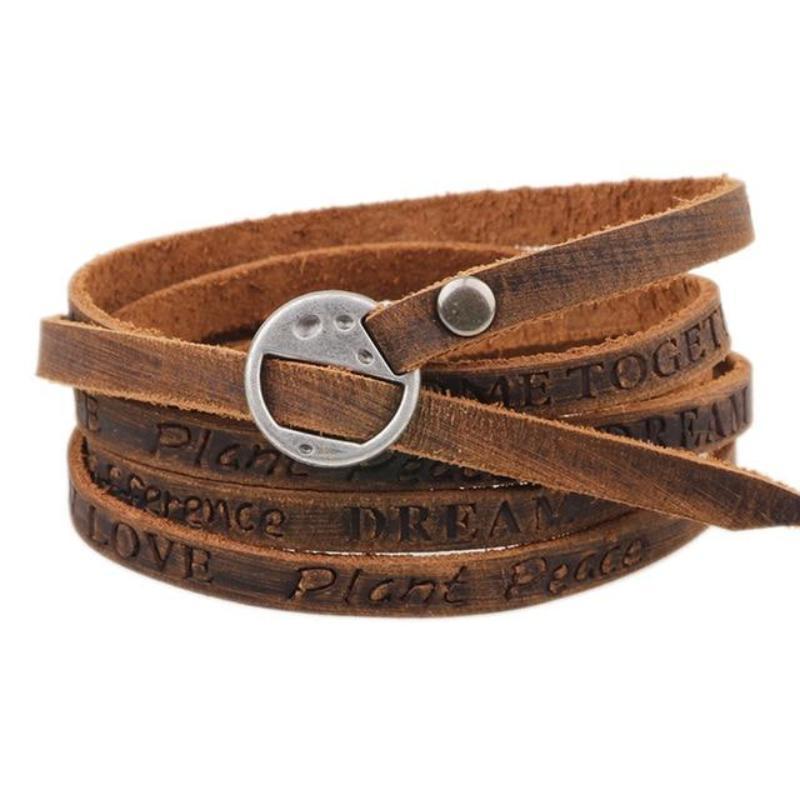 Leather Bracelets Vintage Leather Wrap Bracelets Brown/Light / One Size