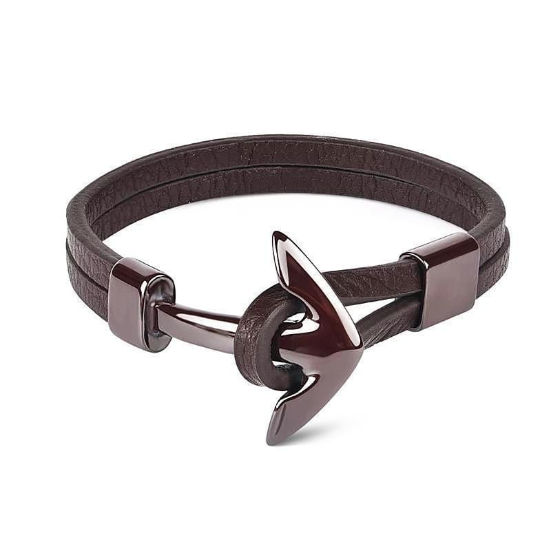 Leather Brown Leather Anchor Bracelet