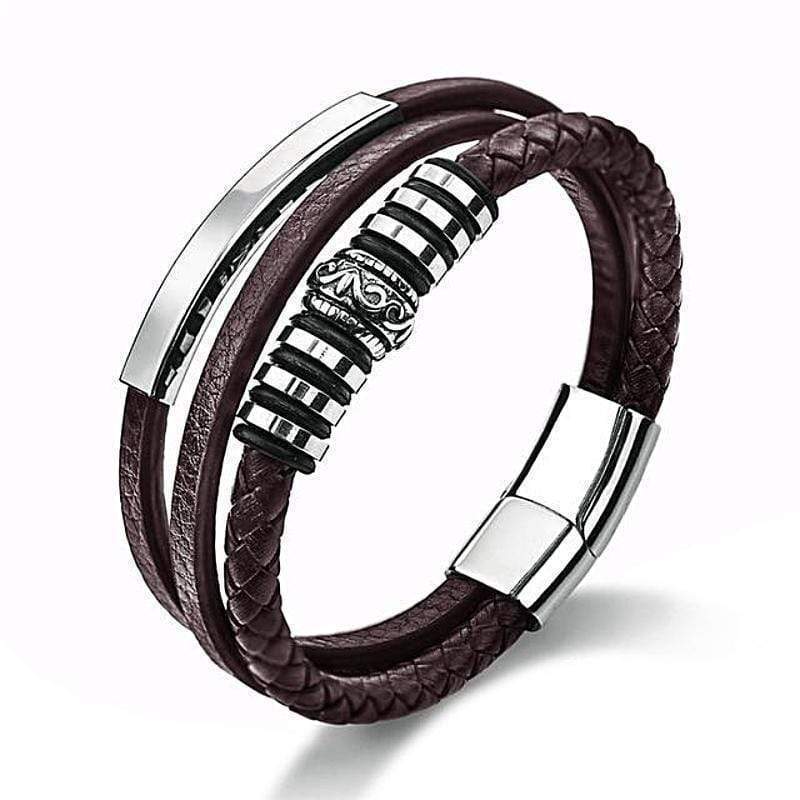 Leather Mario Brown Leather Magnetic Bracelet