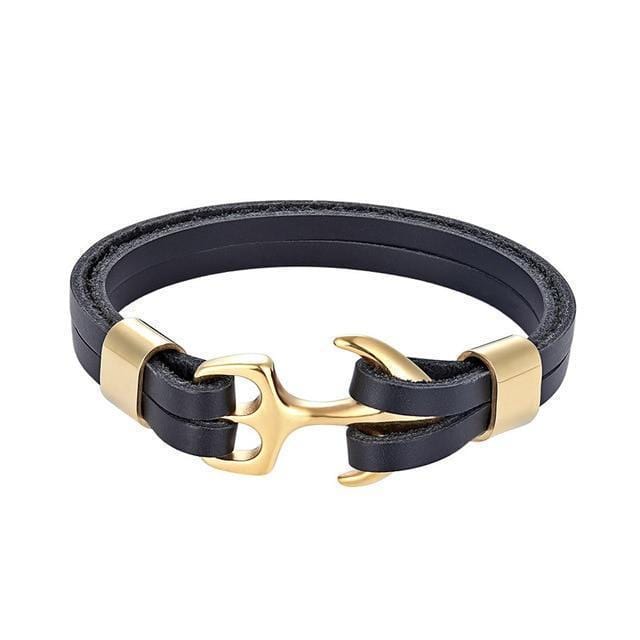 Leather Titanium Anchor Leather Bracelet