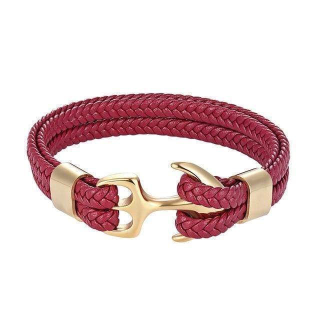 Leather Titanium Anchor Leather Bracelet