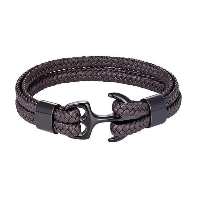 Leather Titanium Anchor Leather Bracelet