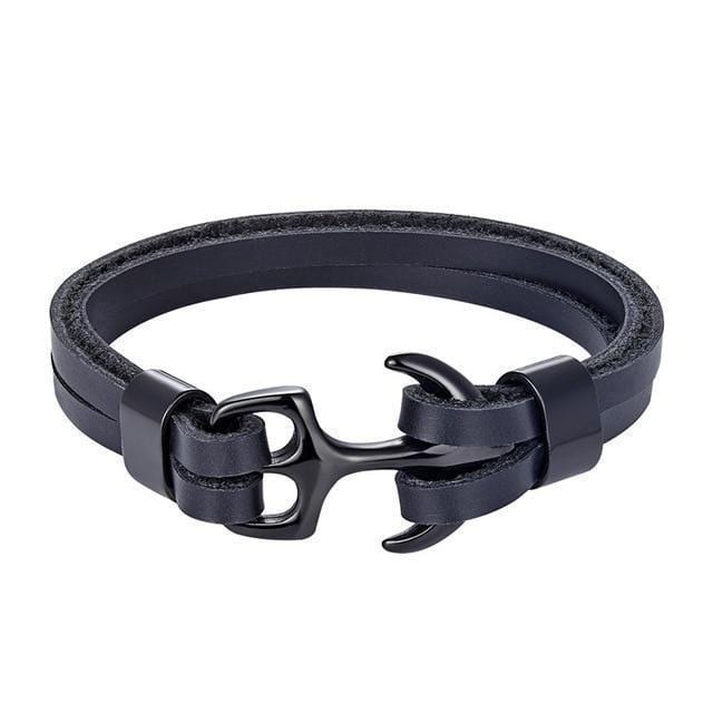 Leather Titanium Anchor Leather Bracelet