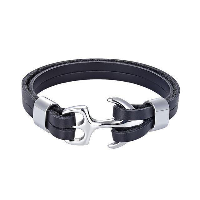 Leather Titanium Anchor Leather Bracelet