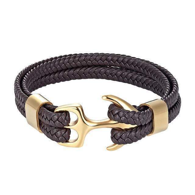 Leather Titanium Anchor Leather Bracelet