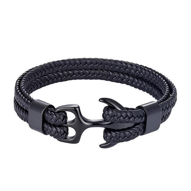 Leather Titanium Anchor Leather Bracelet