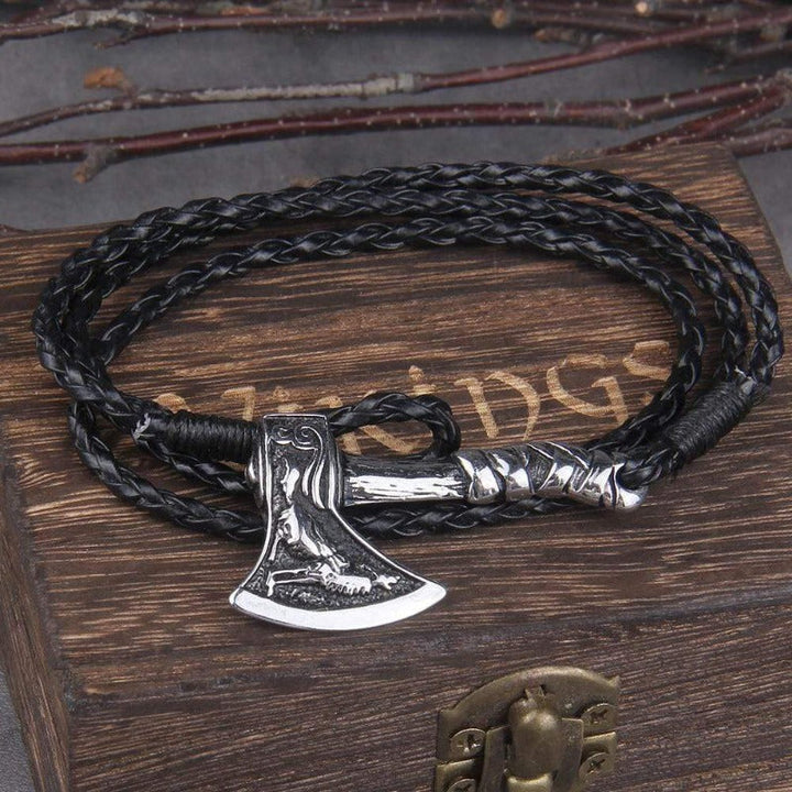 Leather Valknut Axe Amulet Charm Leather Bracelet