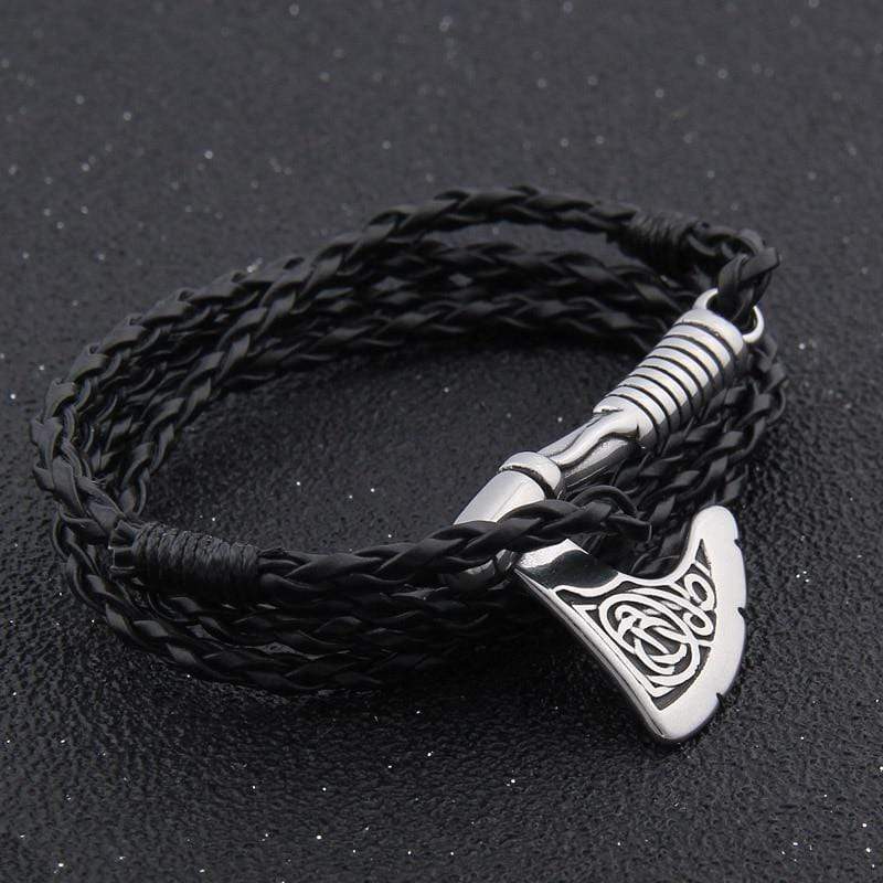 Leather Valknut Axe Amulet Charm Leather Bracelet