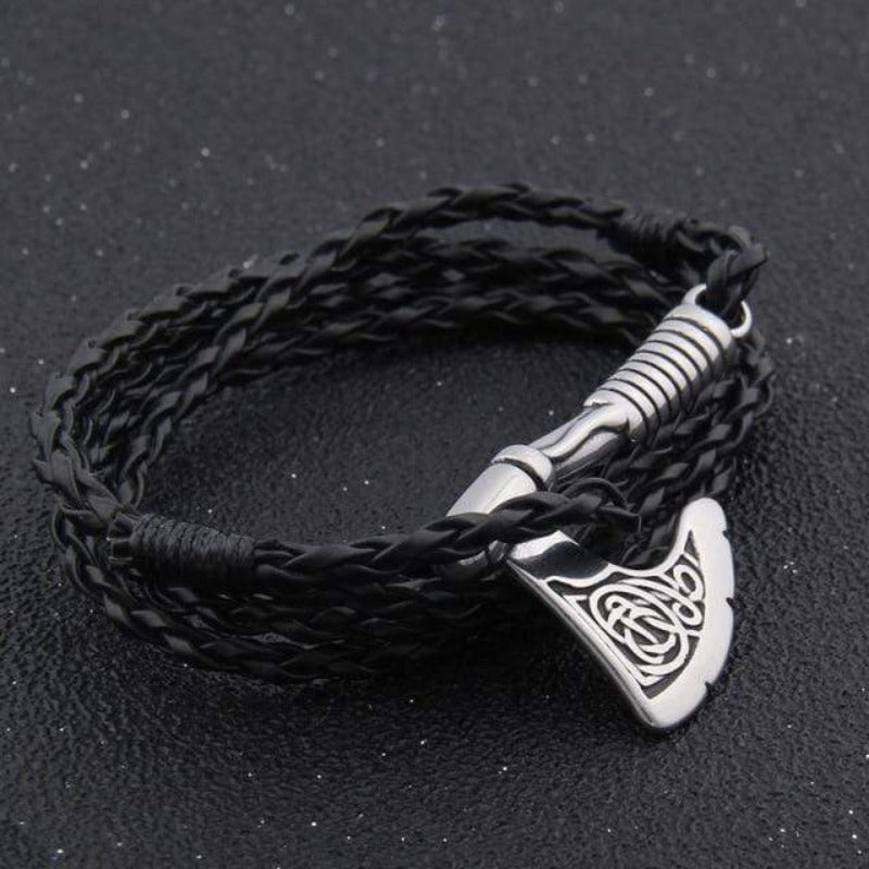 Leather Valknut Axe Amulet Charm Leather Bracelet