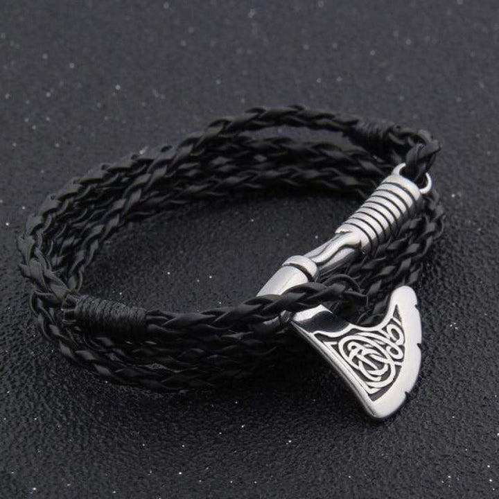 Leather Valknut Axe Amulet Charm Leather Bracelet