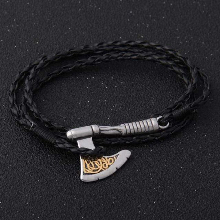 Leather Valknut Axe Amulet Charm Leather Bracelet