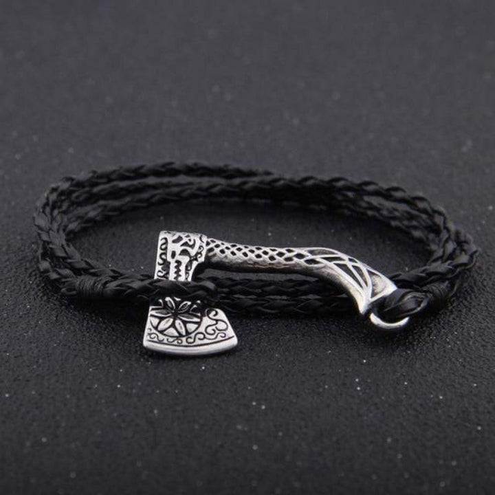 Leather Valknut Axe Amulet Charm Leather Bracelet
