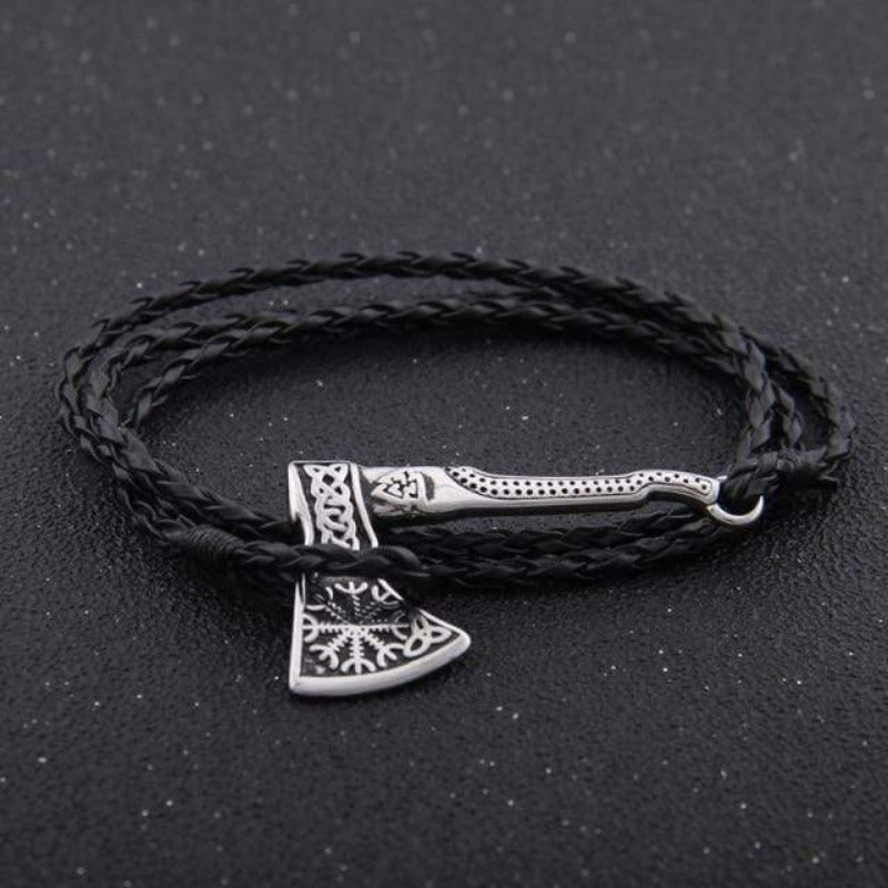 Leather Valknut Axe Amulet Charm Leather Bracelet