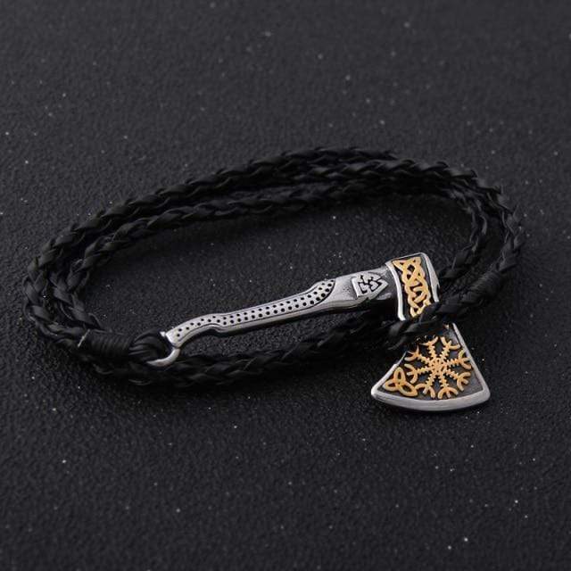 Leather Valknut Axe Amulet Charm Leather Bracelet