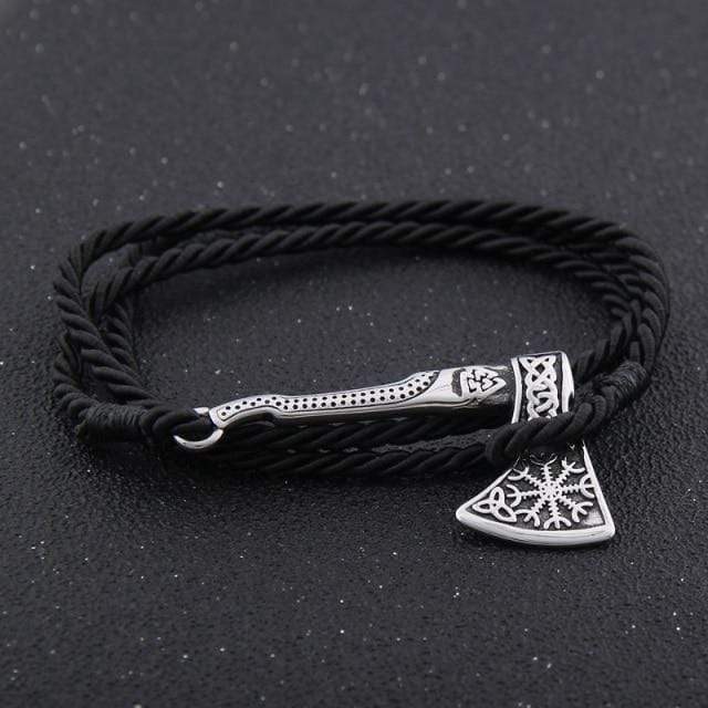 Leather Valknut Axe Amulet Charm Leather Bracelet