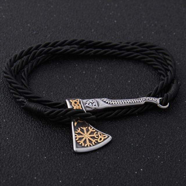 Leather Valknut Axe Amulet Charm Leather Bracelet