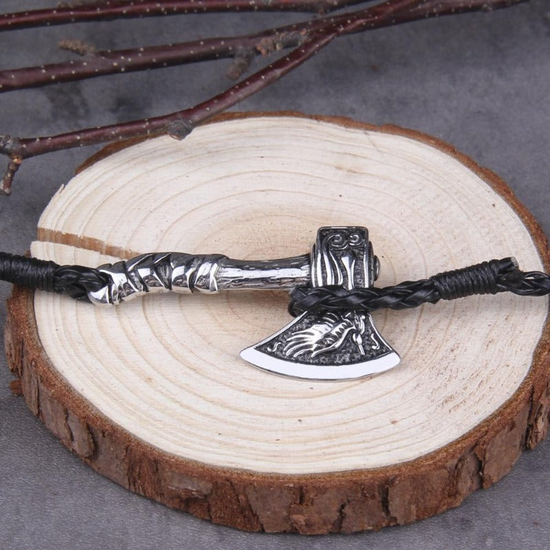 Leather Valknut Axe Amulet Charm Leather Bracelet