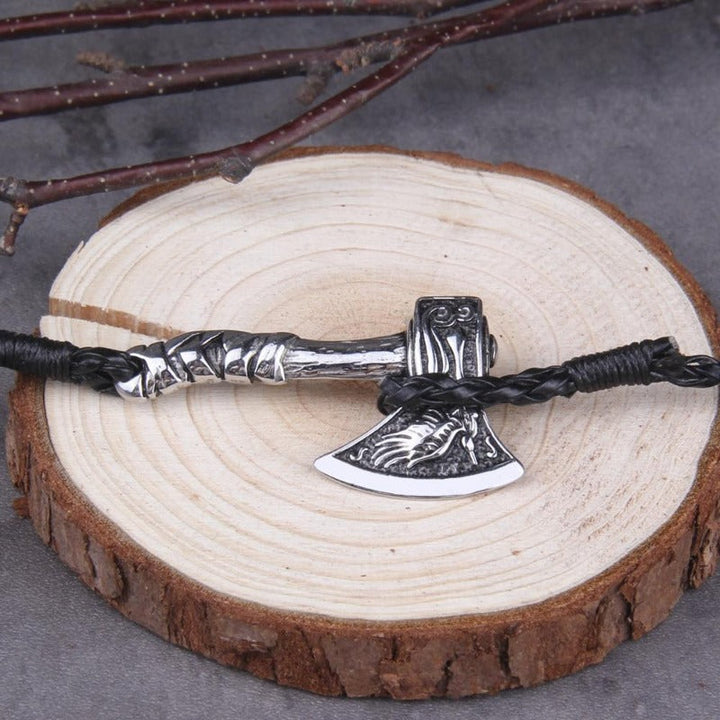 Leather Valknut Axe Amulet Charm Leather Bracelet