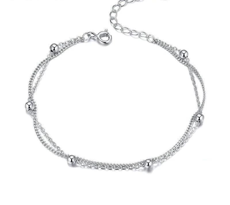 Double Link Sterling Silver Bead Womens Bracelets bracelet by Unique Leather Bracelets