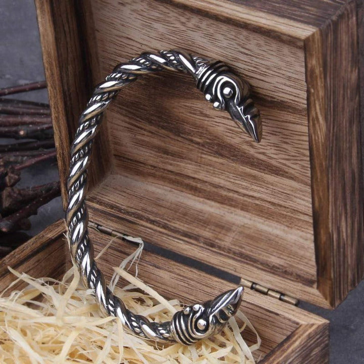 Link Chain Norse Raven Stainless Steel Adjustable Cuff Bracelet
