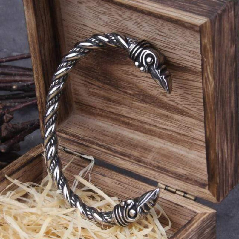 Link Chain Norse Raven Stainless Steel Adjustable Cuff Bracelet