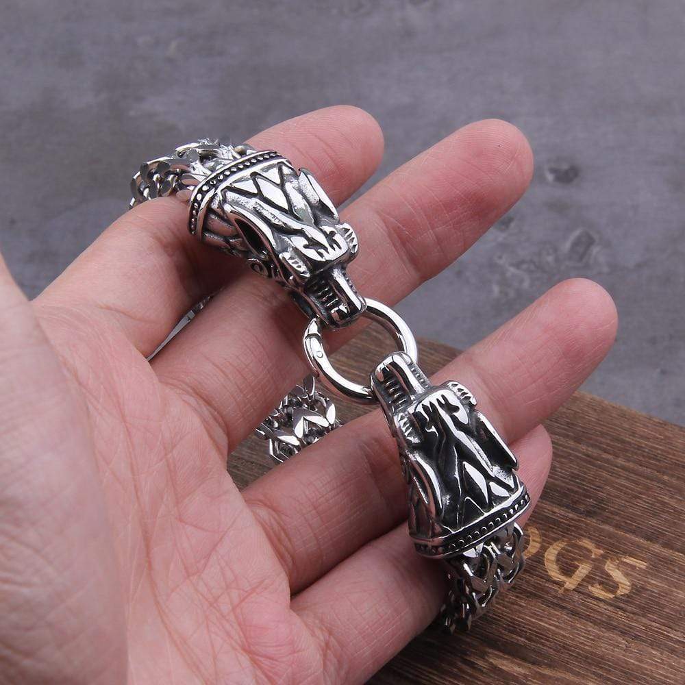 Link Chain Rock Viking Dragon Charm Bracelet