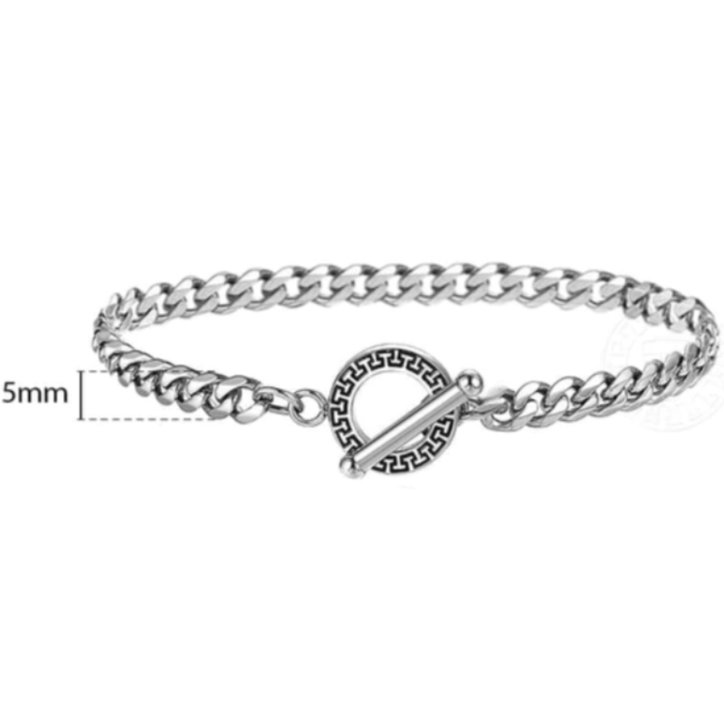 Link Chain Silver Tribal Toggle Clasp Mens Stainless Steel Bracelets 5mm