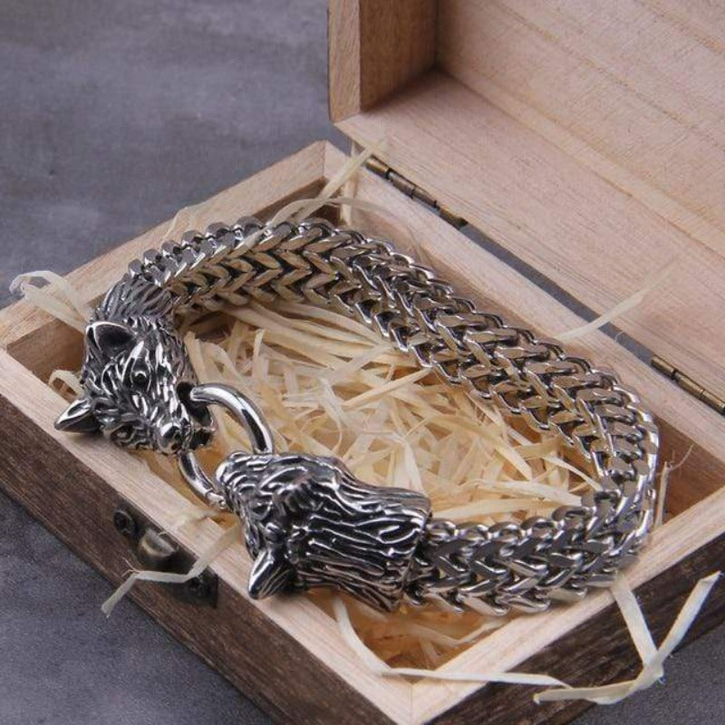 Two Fighting Wolves Link Chain Bracelet bracelet by Unique Leather Bracelets