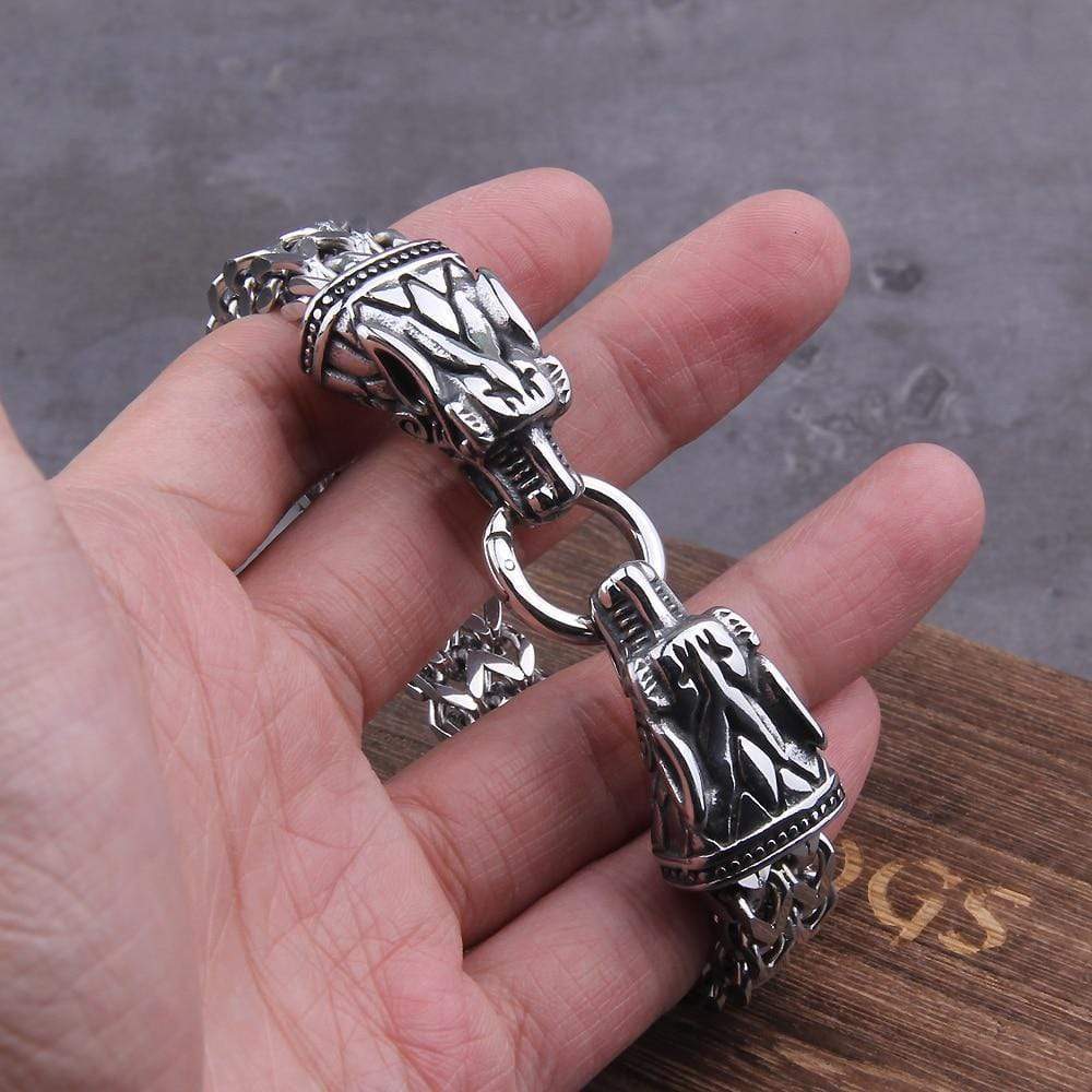 Rock Viking Dragon Charm Bracelet Link Chain Unique Leather Bracelets Silver/Dragon 19cm 