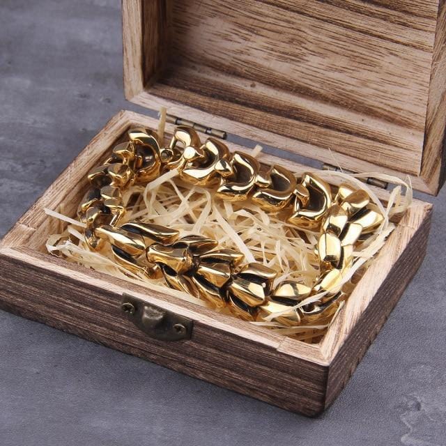 Mens Link Silver Chain Link Chain Unique Leather Bracelets Gold NC 19cm