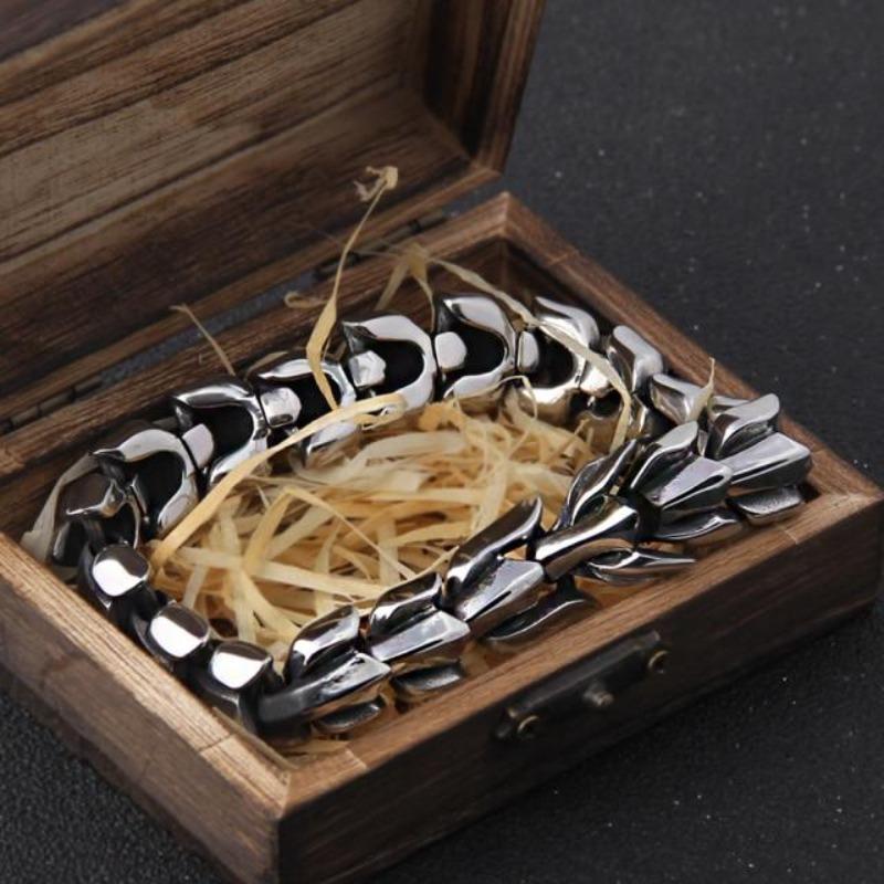 Mens Link Silver Chain Link Chain Unique Leather Bracelets Silver NC 19cm