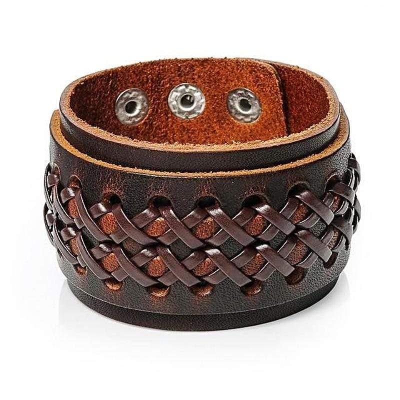 Wide Braided Leather Bracelet Leather Unique Leather Bracelets Brown 1.75in 