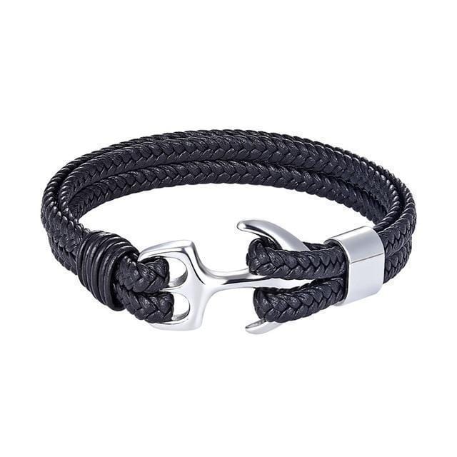 Titanium Anchor Leather Bracelet Leather Unique Leather Bracelets Black/Silver 19cm 
