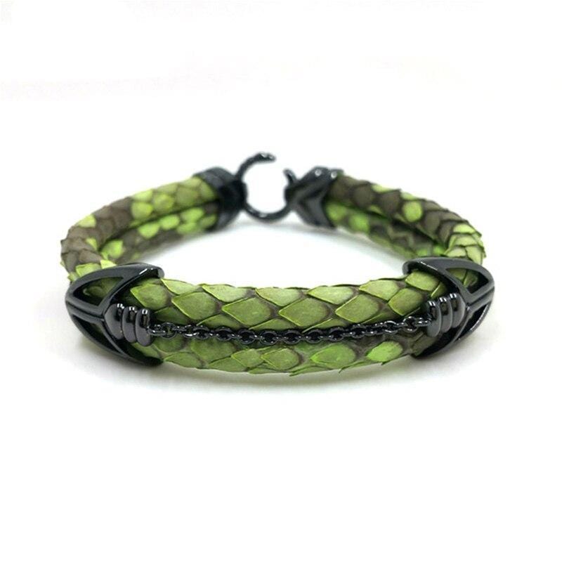 Mens Leather Bracelet Classic Black Arrow Exotic Luxury Leather Bracelet Green / 16.5cm