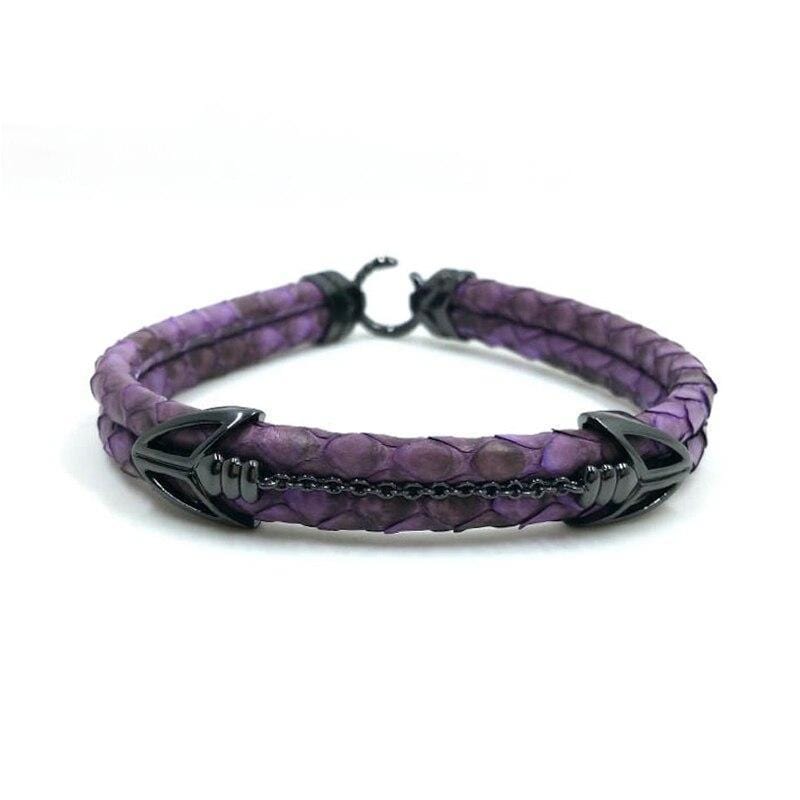 Mens Leather Bracelet Classic Black Arrow Exotic Luxury Leather Bracelet Purple / 16.5cm
