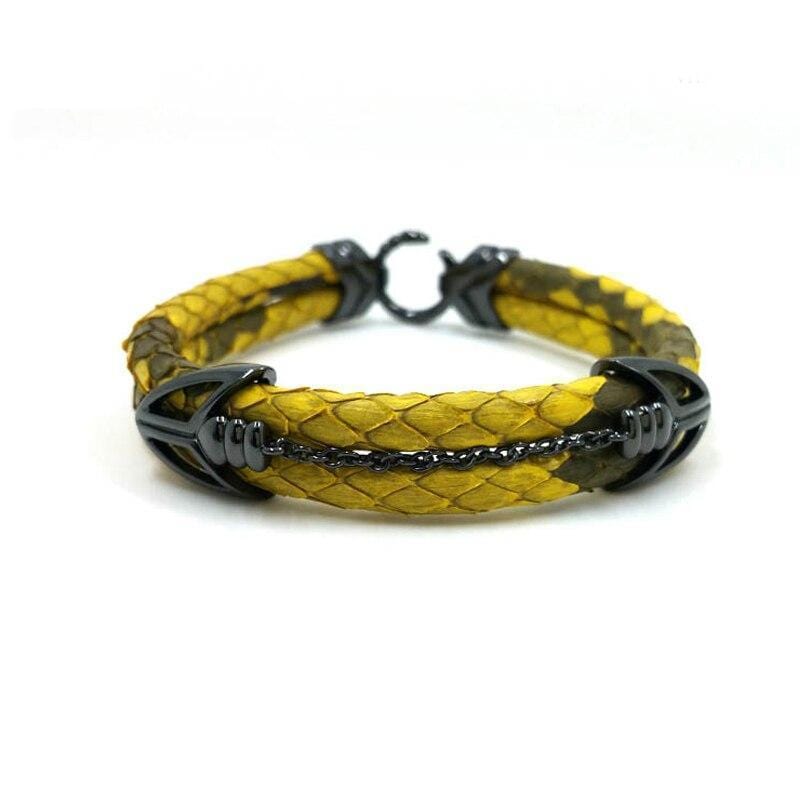 Mens Leather Bracelet Classic Black Arrow Exotic Luxury Leather Bracelet Yellow / 16.5cm