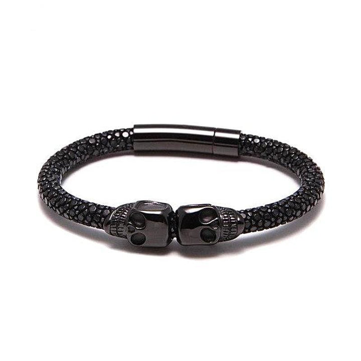 Mens Leather Bracelet Men's Exotic Luxury Leather Double Head Bracelets Black / 16cm