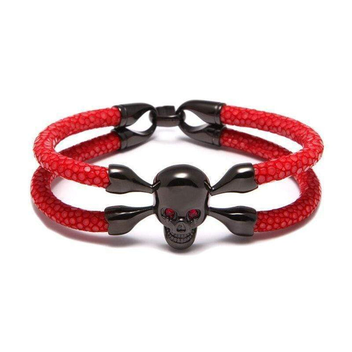 Mens Leather Bracelet Mens Exotic Luxury Leather Red Eye Bracelet Red/Black / 16.5cm