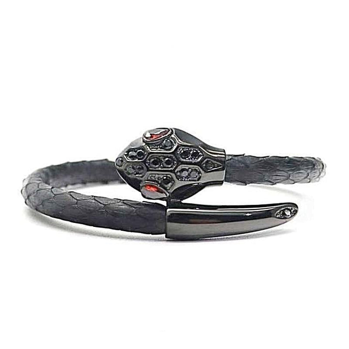 Mens Leather Bracelet Royal Black Exotic Luxury Mens Leather Bracelet Black / 17cm